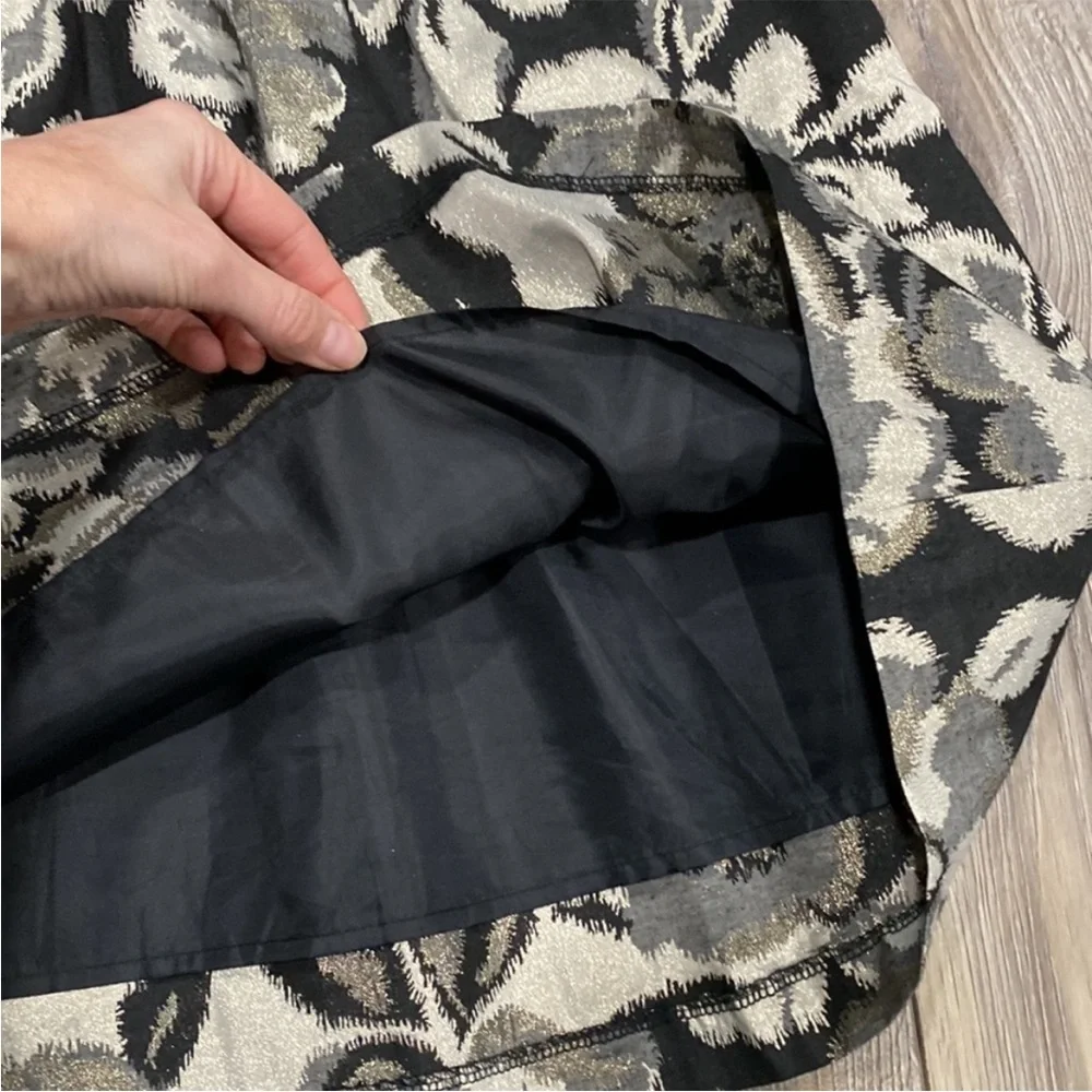 ANTHROPOLOGIE TABITHA Black Gold Floral A-Line Dress Lined w/ Pockets Sz 6 - Picture 6 of 16